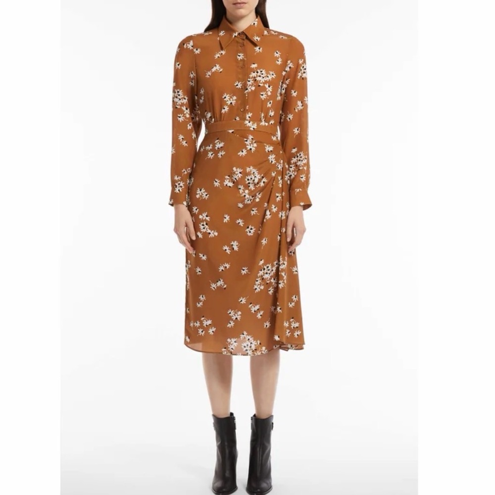 Silk Max Mara Brown Shirt Dress New Never Worn With Tags size 8-10 US - Picture 4 of 6